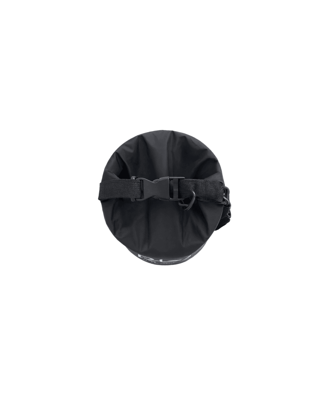 Roll-top closure of the Rihla 5L black waterproof bag, rolled shut and clipped